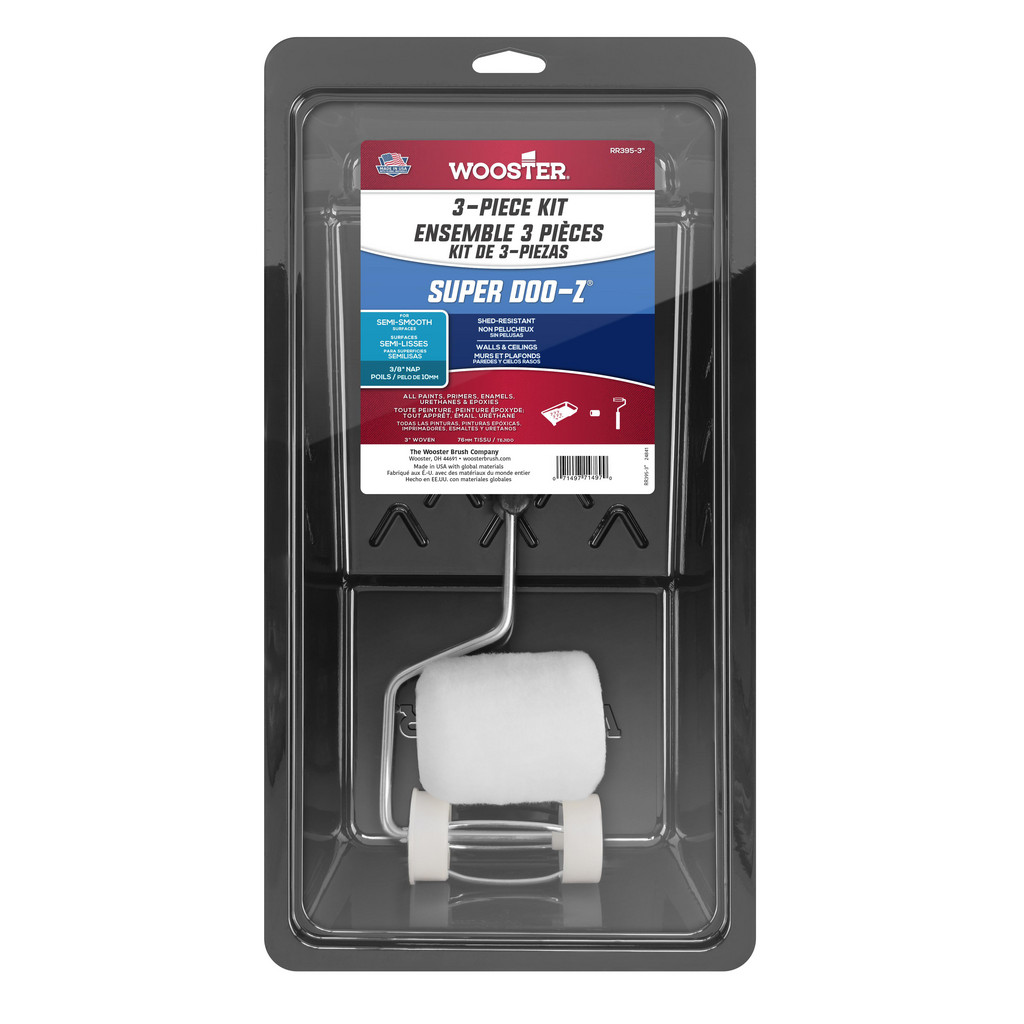 Wooster Brush 3" Long, 3/8" Nap, Trim Paint Roller Kit - Includes Paint Tray, Roller Cover & Frame | 10-Pack | Part #RR395-3