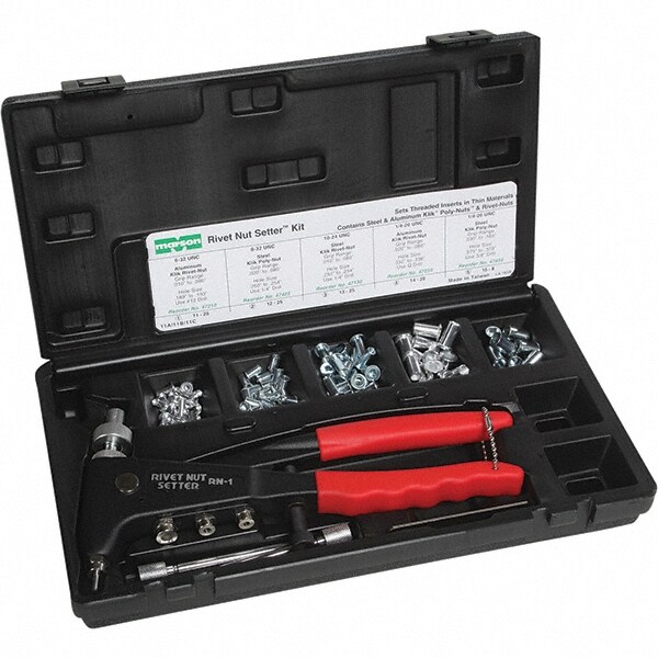 Riveter Kits; Type: Manual Rivet Nut Tool ; Minimum Size (Inch): #8 ; Minimum Size (mm): #8 in ; Maximum Size (Inch): 1/4 ; Material: Steel
