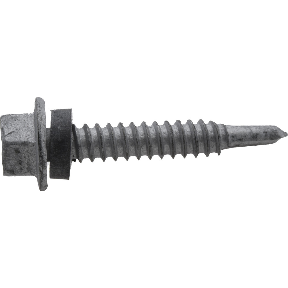 1/4", Hex Washer Head, Hex Drive, 1-1/2" Length Under Head, #3 Point, Self Drilling Screw