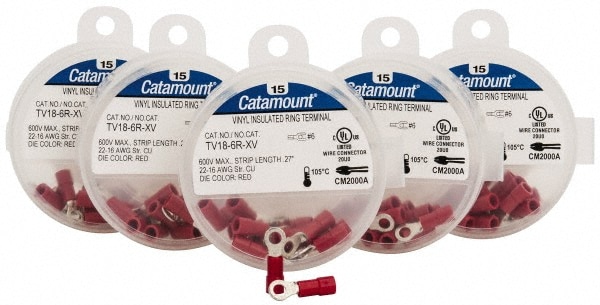 Thomas & Betts TV18-6R-XV Circular Ring Terminal: Partially Insulated, 22 to 16 AWG, Crimp Connection Image