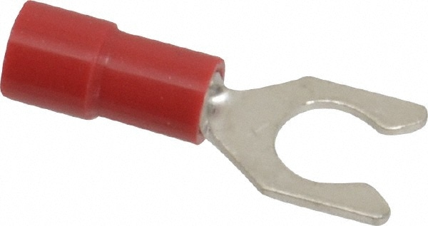 Thomas & Betts TV18-10LF-XV Locking Fork Terminal: Red, Vinyl, Partially Insulated, #10 Stud, Crimp Image