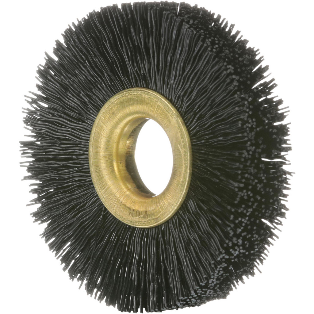Osborn Wheel Brush: 2" Wheel Dia, 3/8" Face Width, 0.0280" Wire Dia, Crimped, Non-Sparking - 1/2" Hole, Nylon | Part #0001114100