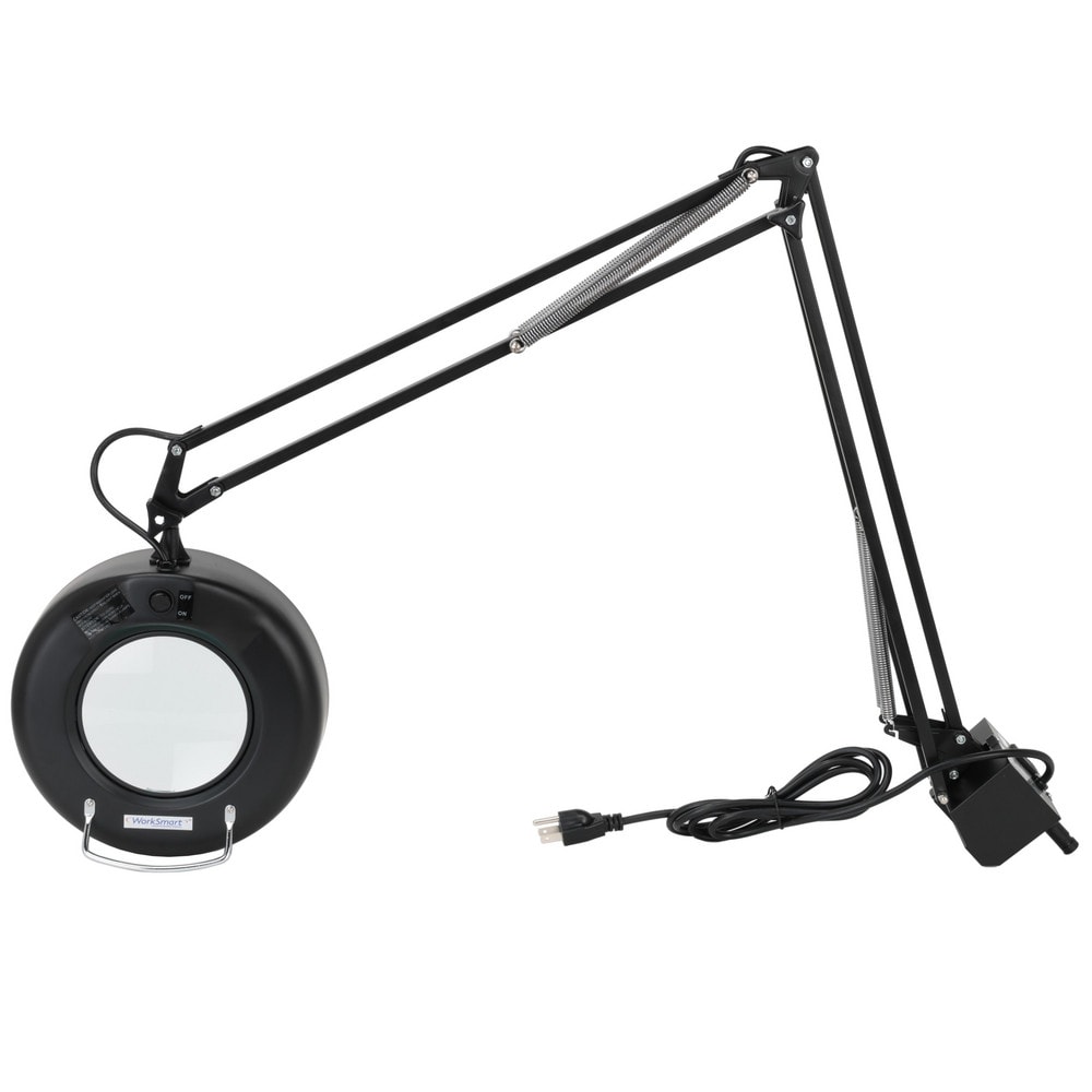 Task Light: Fluorescent, 38" Reach, Swing Arm, Clamp-On, Black