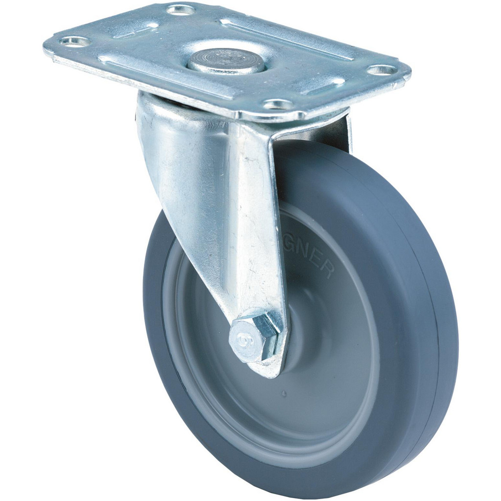 E.R. Wagner Swivel Top Plate Caster: Hard Thermoplastic Rubber on Polyolefin, 135 lb, 4" Dia, 1" Wide, 4-13/16" OAH - 2-3/4 x 3-3/4" Plate, 1-3/4 x