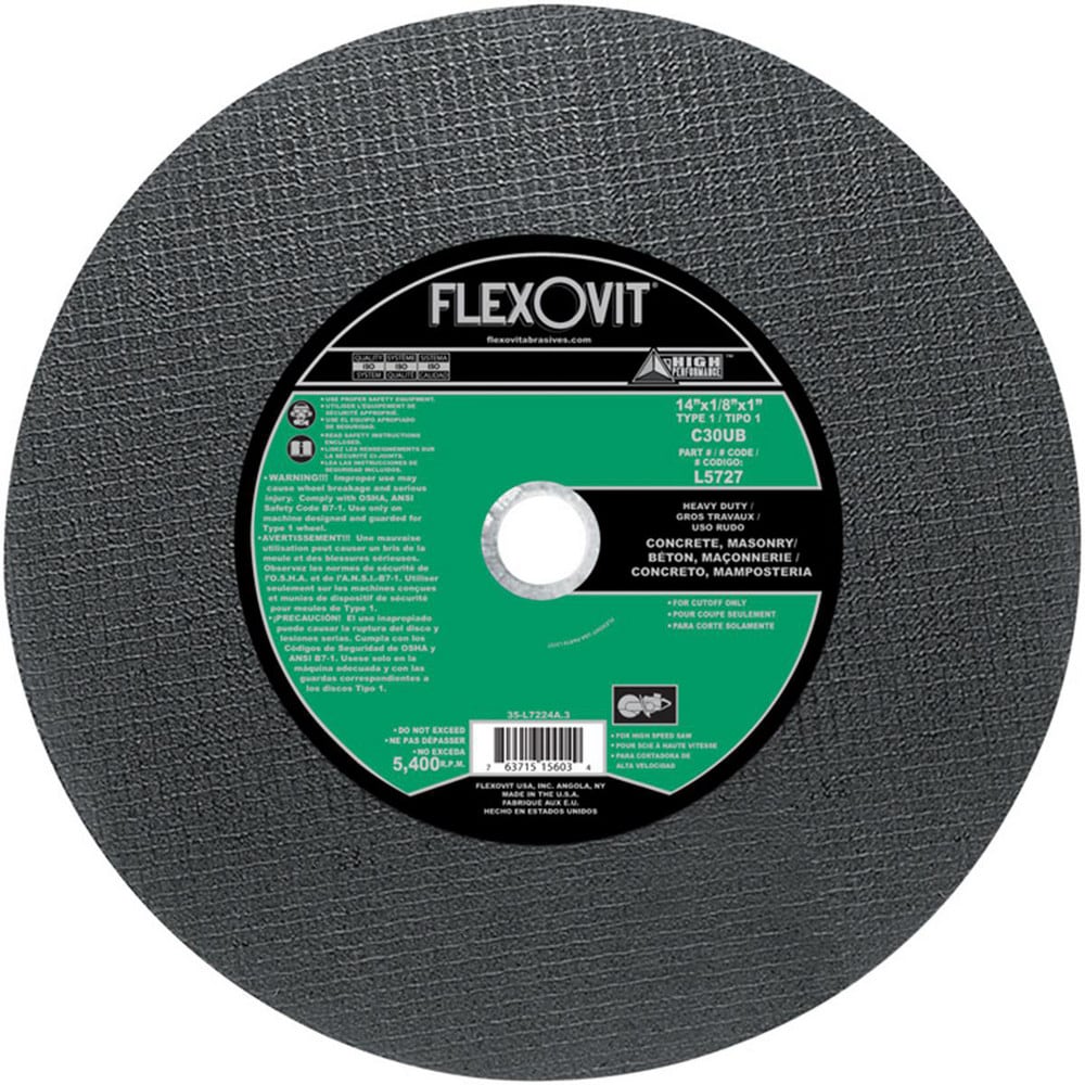 Cutoff Wheel: Type 1, 14" Dia, 0.13" Thick, 1" Hole, Silicon Carbide