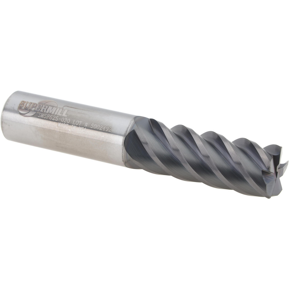 Corner Radius End Mill: 5/8" Dia, 1-5/8" LOC, 0.0300" Radius, 5 Flute, Solid Carbide