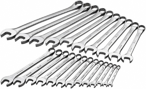 Combination Wrench Set: 23 Pc, 8 to 32 mm Wrench, Metric - Chrome Finish