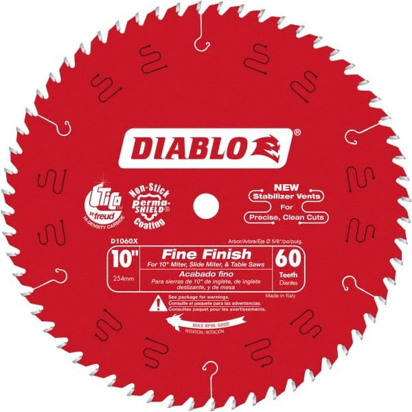 DIABLO D1060X Wet & Dry Cut Saw Blade: 10" Dia, 5/8" Arbor Hole, 0.098" Kerf Width, 60 Teeth 