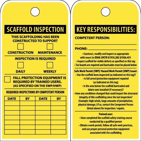 Scaffold Inspection Tags Printable