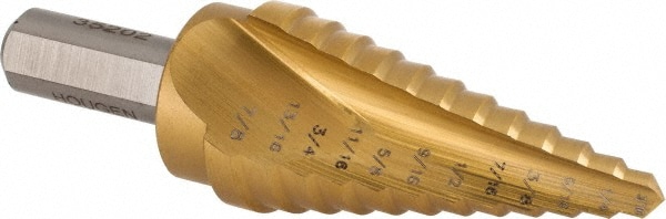 Hougen 35202 Step Drill Bits: 3/16" to 7/8" Hole Dia, 3/8" Shank Dia, Cobalt,  Hole Sizes Image