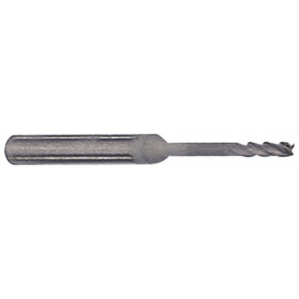 Square End Mill: 1/32'' Dia, 3/32'' LOC, 1/8'' Shank Dia, 3'' OAL, 4 Flutes, Solid Carbide