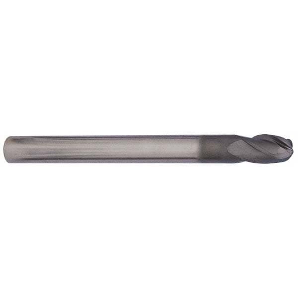 Ball End Mill: 1/16" Dia, 1/16" LOC, 4 Flute, Solid Carbide