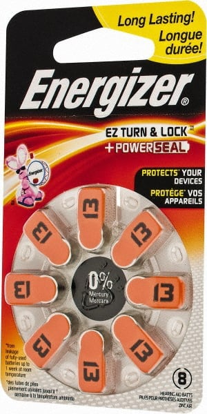 Energizer. AZ13DP-8 Pack of (8), Size 13, Zinc Air, Hearing Aid Batteries 