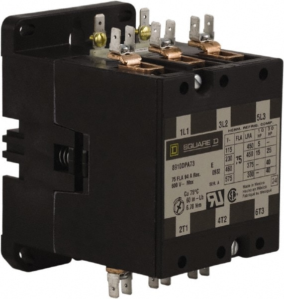 Square D 8910DPA73V14 3 Pole, 75 Amp Inductive Load, 24 Coil VAC at 50/60 Hz, Definite Purpose Contactor Image