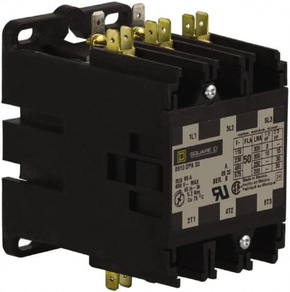 3 Pole, 50 Amp Inductive Load, 110 Coil VAC at 50 Hz and 120 Coil VAC at 60 Hz, Definite Purpose Contactor