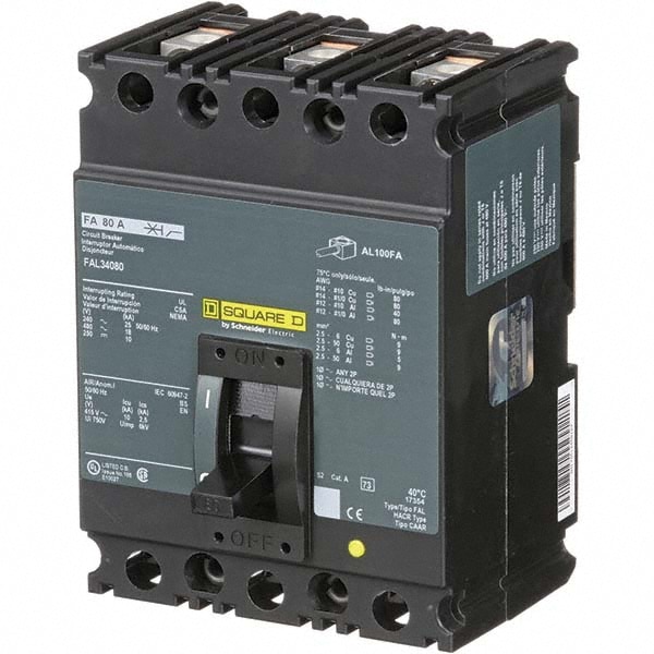 Square D FAL34080 80 Amp, 250 VDC, 480 VAC, 3 Pole, Panel Mount Molded Case Circuit Breaker Image