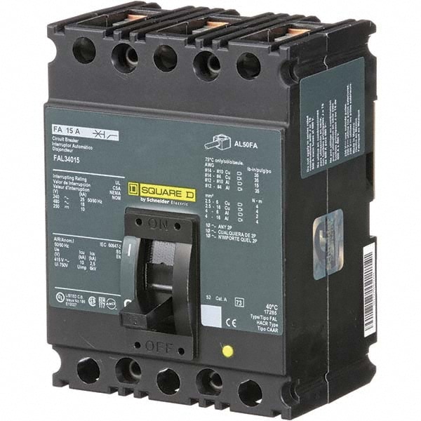 Square D FAL34015 15 Amp, 250 VDC, 480 VAC, 3 Pole, Panel Mount Molded Case Circuit Breaker Image