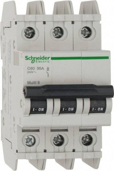 Schneider Electric 60199 35 Amp, 125 VDC, 240 VAC, 60 VDC, 3 Pole, DIN Rail Mount, Fixed Mount Miniature Circuit Breaker Image