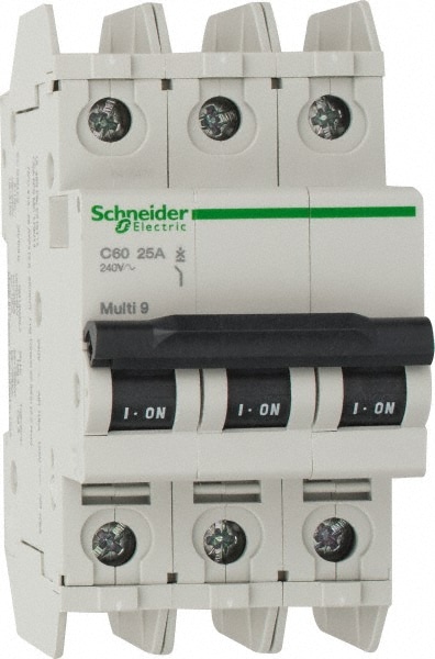 Schneider Electric 60197 25 Amp, 125 VDC, 240 VAC, 60 VDC, 3 Pole, DIN Rail Mount, Fixed Mount Miniature Circuit Breaker Image