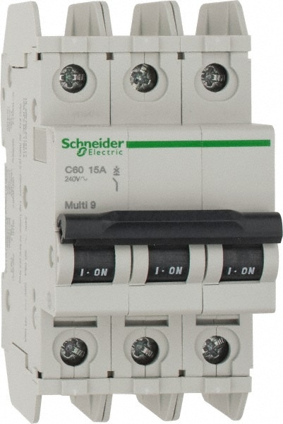 Schneider Electric 60195 15 Amp, 125 VDC, 240 VAC, 60 VDC, 3 Pole, DIN Rail Mount, Fixed Mount Miniature Circuit Breaker Image