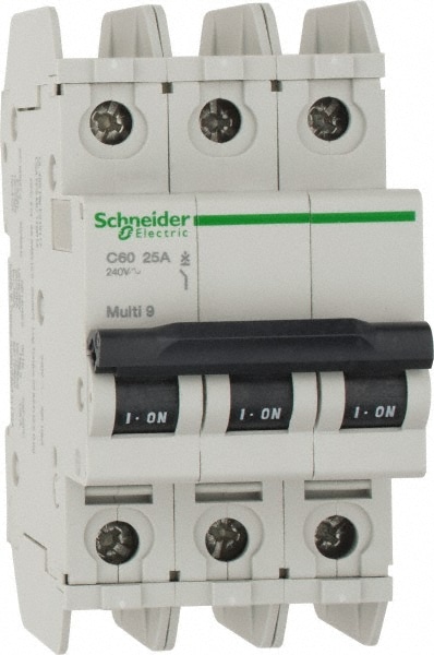 Schneider Electric 60181 25 Amp, 125 VDC, 240 VAC, 60 VDC, 3 Pole, DIN Rail Mount, Fixed Mount Miniature Circuit Breaker Image