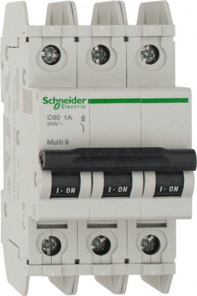 Schneider Electric 60168 1 Amp, 125 VDC, 240 VAC, 60 VDC, 3 Pole, DIN Rail Mount, Fixed Mount Miniature Circuit Breaker Image