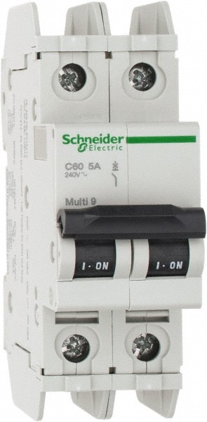 Schneider Electric 60157 5 Amp, 125 VDC, 240 VAC, 60 VDC, 1 Pole, DIN Rail Mount, Fixed Mount Miniature Circuit Breaker Image