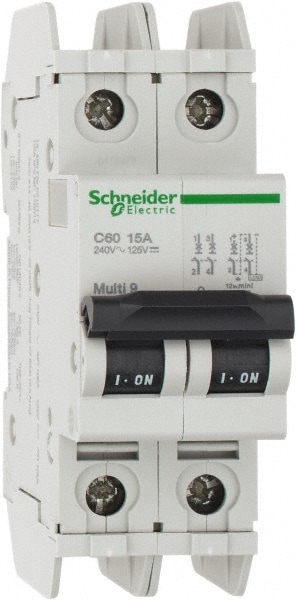 Schneider Electric 60146 15 Amp, 125 VDC, 240 VAC, 60 VDC, 1 Pole, DIN Rail Mount, Fixed Mount Miniature Circuit Breaker Image