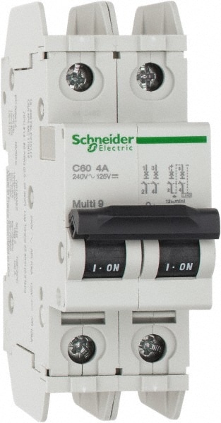 Schneider Electric 60139 4 Amp, 125 VDC, 240 VAC, 60 VDC, 1 Pole, DIN Rail Mount, Fixed Mount Miniature Circuit Breaker Image