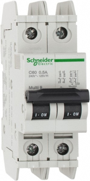 Schneider Electric 60134 0.50 Amp, 125 VDC, 240 VAC, 60 VDC, 1 Pole, DIN Rail Mount, Fixed Mount Miniature Circuit Breaker Image