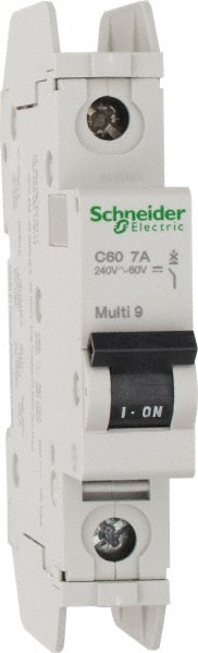 Schneider Electric 60108 7 Amp, 125 VDC, 240 VAC, 60 VDC, 1 Pole, DIN Rail Mount, Fixed Mount Miniature Circuit Breaker Image