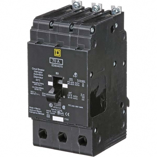 Square D EDB34070 70 Amp, 480Y/277 V, 3 Pole, Bolt On Miniature Circuit Breaker Image