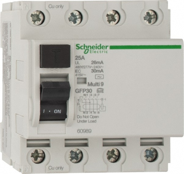 Schneider Electric 60989 25 Amp, 240 VAC, 277 VAC, 400 VAC, 415 VAC, 4 Pole, Residual Current Device Image