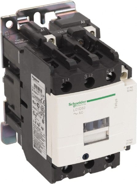 Schneider Electric LC1D50G7 IEC Contactor: 3 Poles, NC & NO 