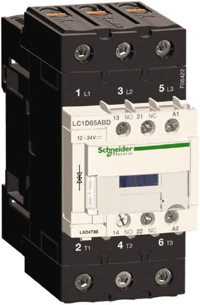 Schneider Electric LC1D65ABD IEC Contactor: 3 Poles, NC & NO 