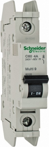 Schneider Electric 60105 4 Amp, 125 VDC, 240 VAC, 60 VDC, 1 Pole, DIN Rail Mount, Fixed Mount Miniature Circuit Breaker Image