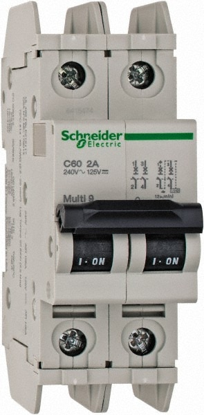 Schneider Electric 60137 2 Amp, 125 VDC, 240 VAC, 60 VDC, 1 Pole, DIN Rail Mount, Fixed Mount Miniature Circuit Breaker Image