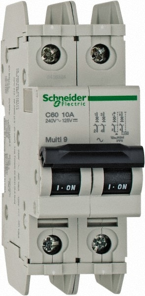 Schneider Electric 60144 10 Amp, 125 VDC, 240 VAC, 60 VDC, 1 Pole, DIN Rail Mount, Fixed Mount Miniature Circuit Breaker Image