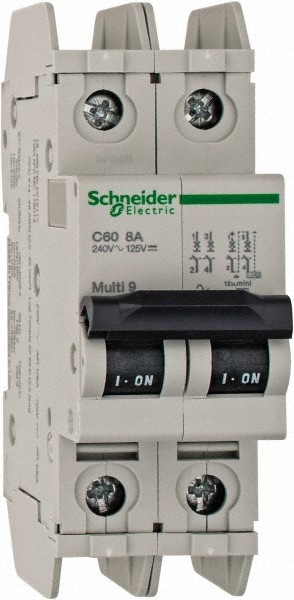 Schneider Electric 60143 8 Amp, 125 VDC, 240 VAC, 60 VDC, 1 Pole, DIN Rail Mount, Fixed Mount Miniature Circuit Breaker Image