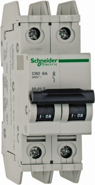 Schneider Electric 60158 6 Amp, 125 VDC, 240 VAC, 60 VDC, 1 Pole, DIN Rail Mount, Fixed Mount Miniature Circuit Breaker Image