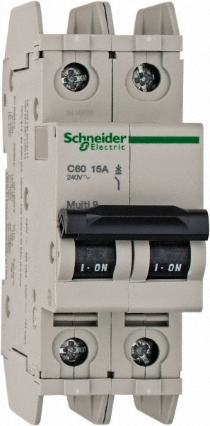 Schneider Electric 60163 15 Amp, 125 VDC, 240 VAC, 60 VDC, 1 Pole, DIN Rail Mount, Fixed Mount Miniature Circuit Breaker Image