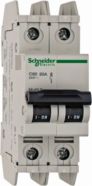 Schneider Electric 60164 20 Amp, 125 VDC, 240 VAC, 60 VDC, 1 Pole, DIN Rail Mount, Fixed Mount Miniature Circuit Breaker Image