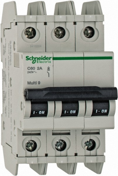 Schneider Electric 60186 2 Amp, 125 VDC, 240 VAC, 60 VDC, 3 Pole, DIN Rail Mount, Fixed Mount Miniature Circuit Breaker Image