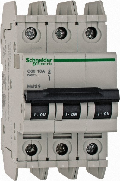 Schneider Electric 60193 10 Amp, 125 VDC, 240 VAC, 60 VDC, 3 Pole, DIN Rail Mount, Fixed Mount Miniature Circuit Breaker Image