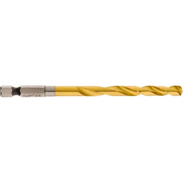 Mechanics Drill Bit: 1/4" Dia, 135 ° Point, High Speed Steel, Hex Shank, Split Point