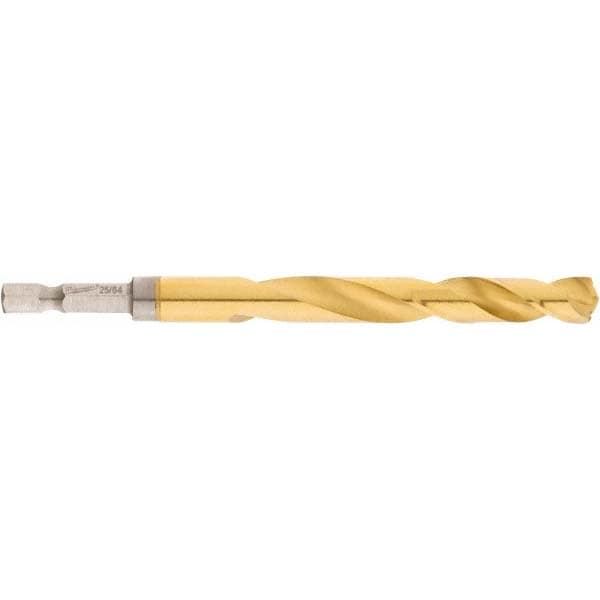Mechanics Drill Bit: 25/64" Dia, 1350, High Speed Steel, Hex Shank, Split Point