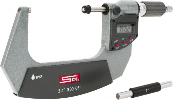 SPI CMS150410006 Electronic Outside Micrometer: 4", Solid Carbide Measuring Face, IP65 