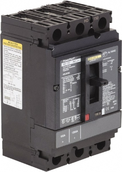 Square D HDL36100C 100 Amp, 250 VDC, 600 VAC, 3 Pole, Panel Mount Molded Case Circuit Breaker Image