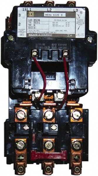 Square D 8536SEO1V02S 110 Coil VAC at 50 Hz, 120 Coil VAC at 60 Hz, 90 Amp, NEMA Size 3, Nonreversible Open Enclosure NEMA Motor Starter Image