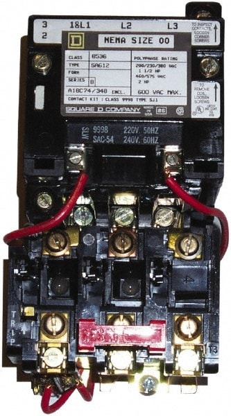 Square D 8536SAO12V02S 110 Coil VAC at 50 Hz, 120 Coil VAC at 60 Hz, 9 Amp, Nonreversible Open Enclosure NEMA Motor Starter Image